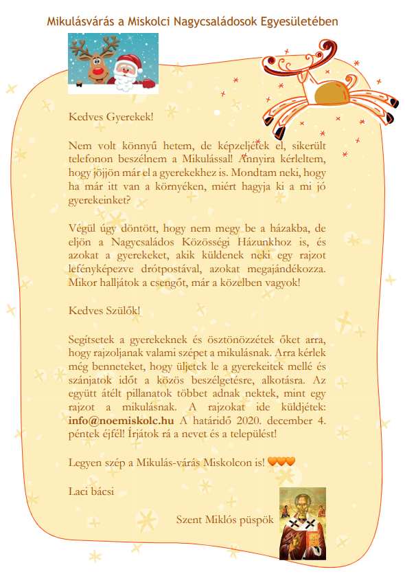 Mikulásvárás - Felhívás tagcsaládjaink gyermekei számára!